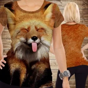 Футболка 3D Смішна лиса з язиком