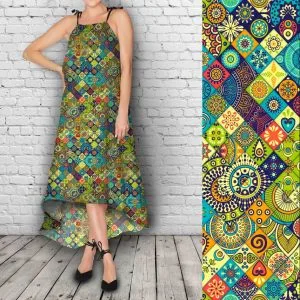 Сарафан ассиметричний нарядний з принтом Patchwork Green Neon