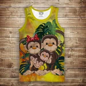Майка з 3D принтом: Веселі мавпочки Жовтий 2. Дорослі і Дитячі розміри