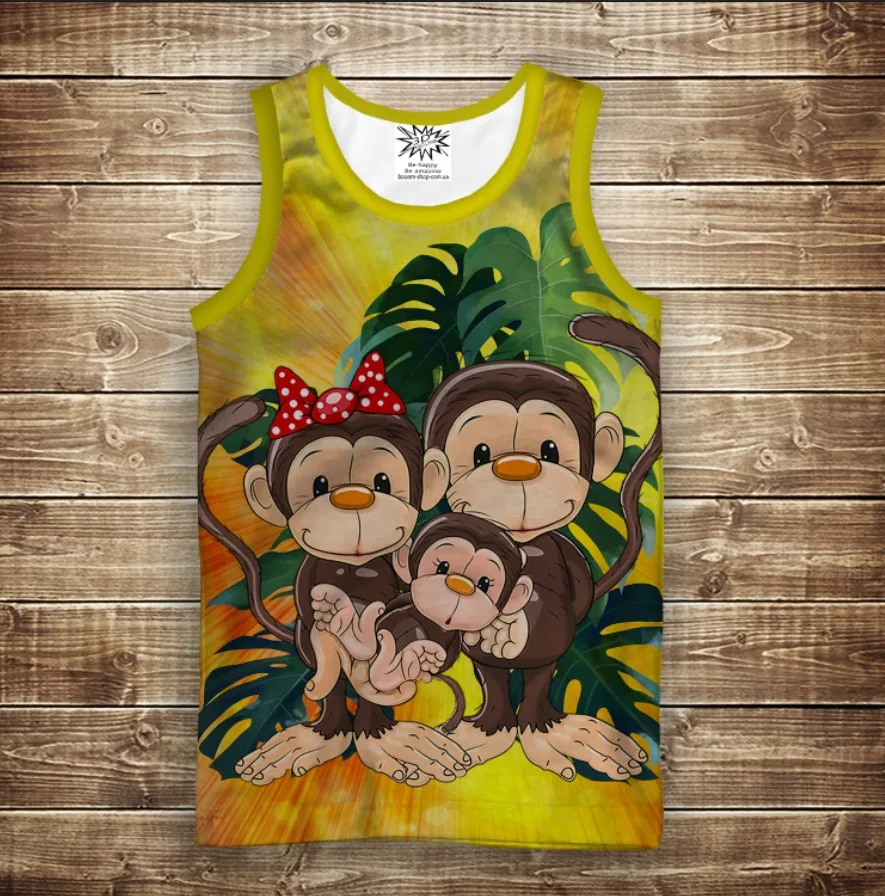 Майка з 3D принтом: Веселі мавпочки Жовтий 2. Дорослі і Дитячі розміри