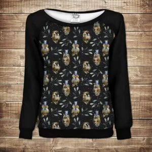 Жіночий світшот-реглан з 3D принтом на тему: Сови і Філіни в шляпах