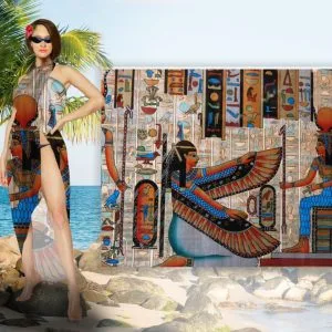 Парео-хустка-палантин бежевого кольору 10в1 з принтом Єгіпет