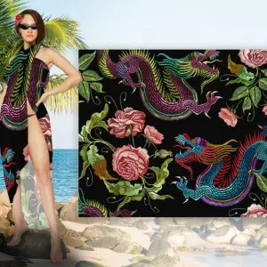 Парео-хустка-палантин блакитного кольору 10в1 з принтом Дракон Азурит