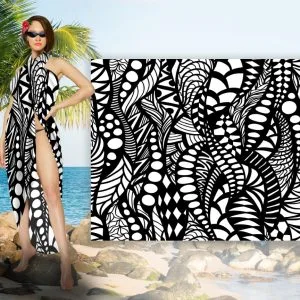 Парео-хустка-палантин 10в1 з принтом Монохром Чорно-біле листя