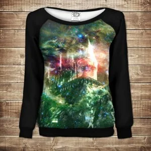 Жіночий світшот-реглан з 3D принтом на тему: Гаррі Поттер. Хогвартс та космос