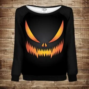 Жіночий світшот-реглан з 3D принтом на тему:Halloween. Хелловін. Обличчя Гарбуза