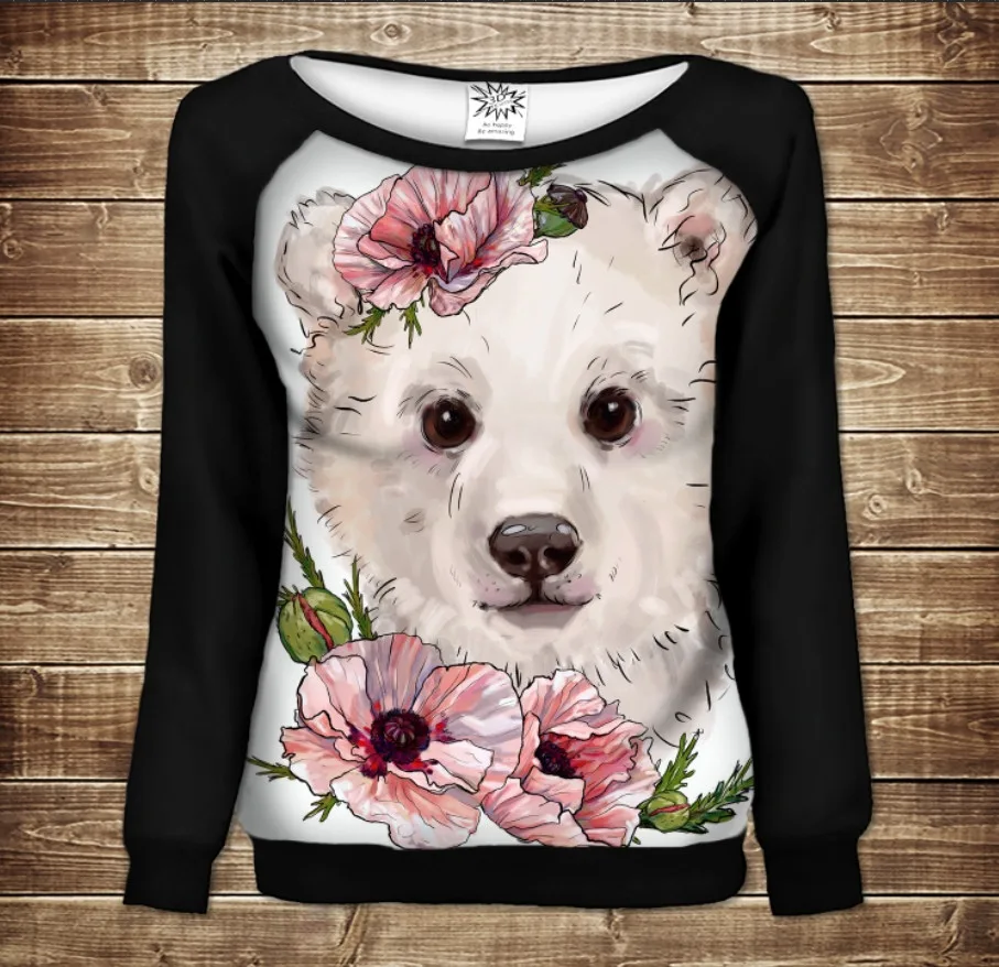 Жіночий світшот-реглан з 3D принтом на тему: Біле ведмежа