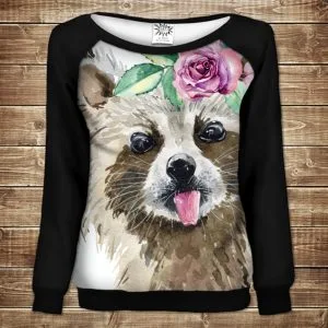 Жіночий світшот-реглан з 3D принтом на тему: Кумедний Єнот