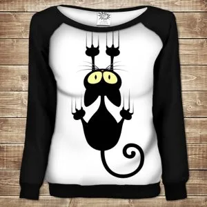 Жіночий світшот-реглан з 3D принтом на тему: Halloween.Хэллоуин. Чорне кошеня