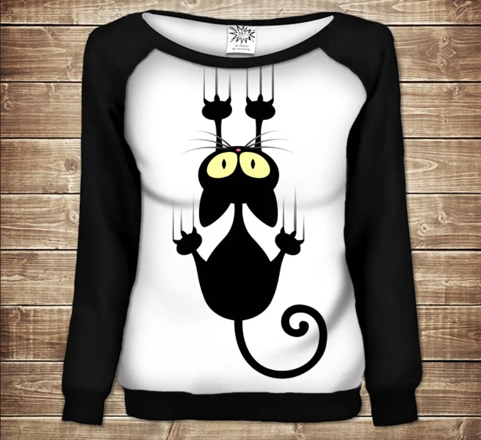 Жіночий світшот-реглан з 3D принтом на тему: Halloween.Хэллоуин. Чорне кошеня