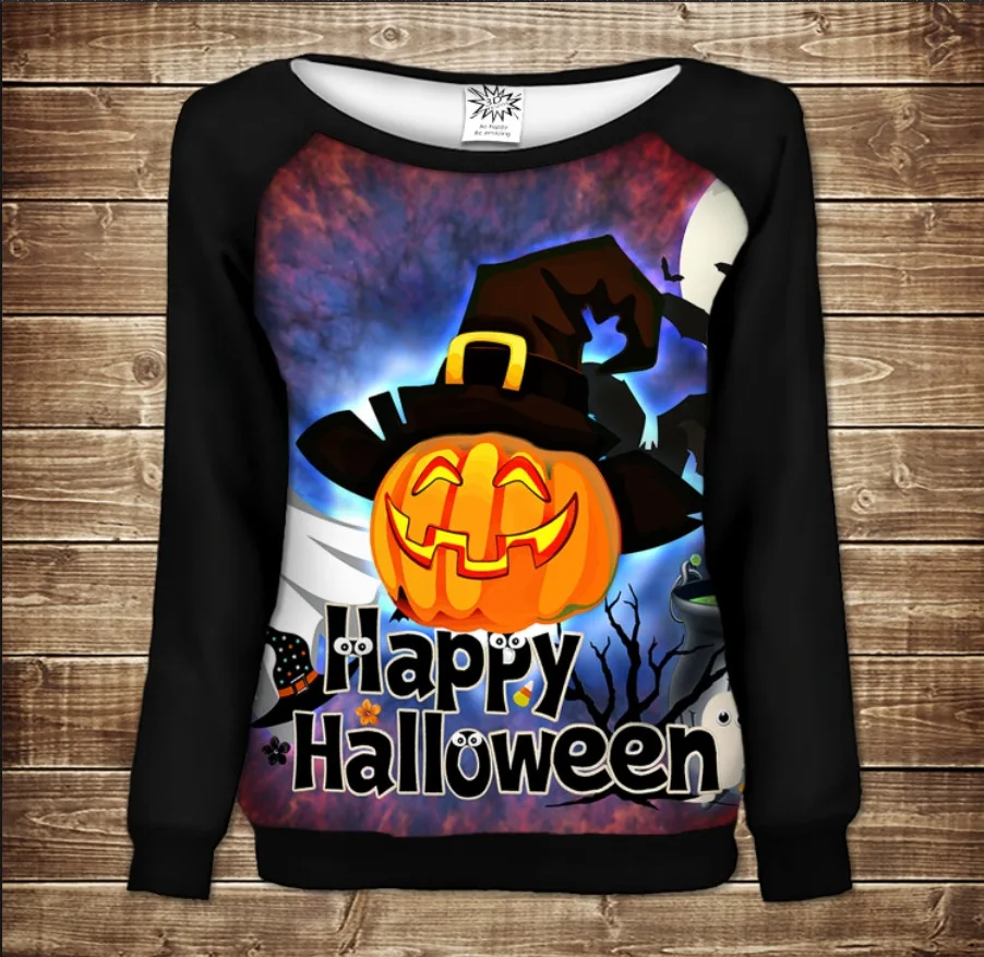 Жіночий світшот-реглан з 3D принтом на тему: Halloween. Хэллоуин. Гарбуз