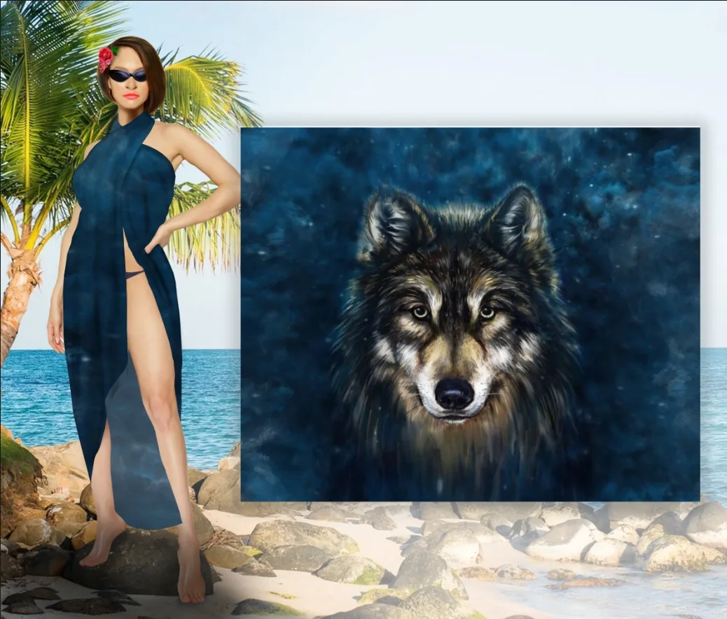 Парео-хустка-палантин 10 в 1 з принтом Вовк