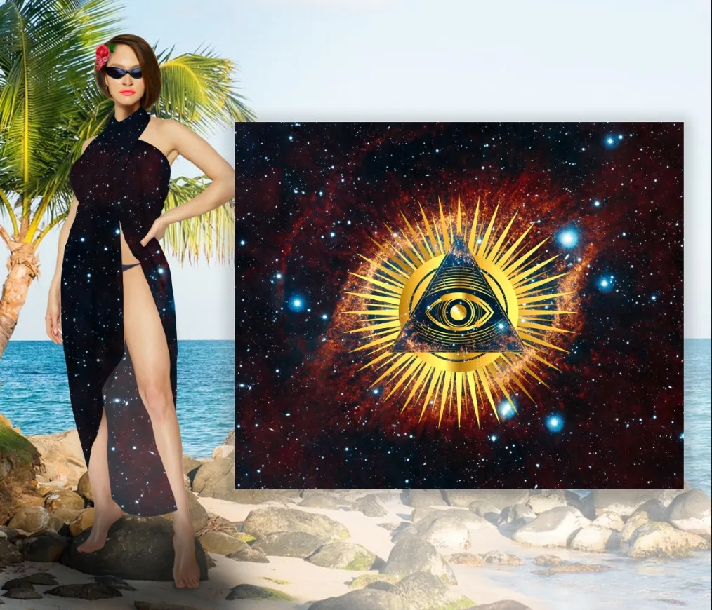 Парео-хустка-палантин 10 в 1 з принтом Ілюмінати