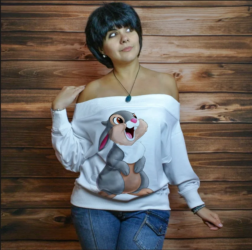 Жіночий світшот-з відкритими плечима з 3D принтом на тему: Мінні Маус