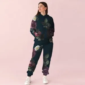 Жіночий темний спортивний костюм ніжний квітковий принт