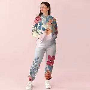 Жіночий білий спортивний костюм із ніжним квітковим принтом 0_002