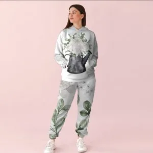 Жіночий білий спортивний костюм із ніжним квітковим принтом 0_003