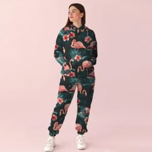 Жіночий спортивний костюм із принтом фламінго з квітами