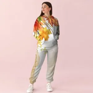 Жіночий білий спортивний костюм із ніжним квітковим принтом 0_007