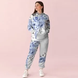 Жіночий білий спортивний костюм із ніжним квітковим принтом 0_011