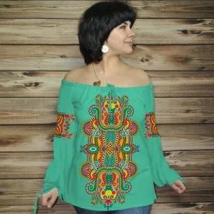 Туніка (блуза) Carmen Етнічні орнаменти. М'ятно - зелена 02