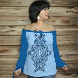 Туніка (блуза) Carmen Орнамент етнічний. Синьо-блакитна