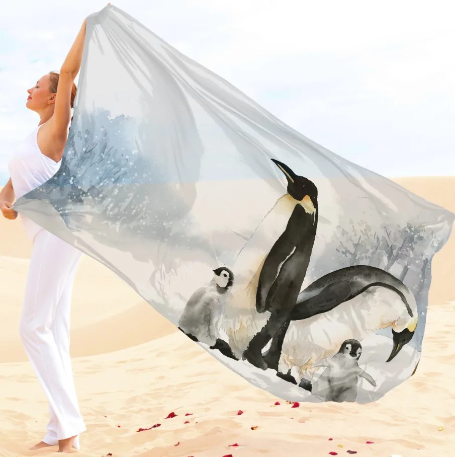 Парео-хустка-палантин 10в1 з принтом Родина пінгвінів