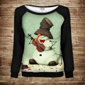 Жіночий світшот-реглан з 3D принтом на тему:Сніговик зі скрипкою