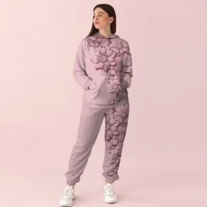 Жіночий рожевий спортивний костюм із принтом квіти. 0_015