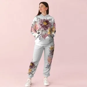 Жіночий білий спортивний костюм із принтом ніжні квіти 0_063