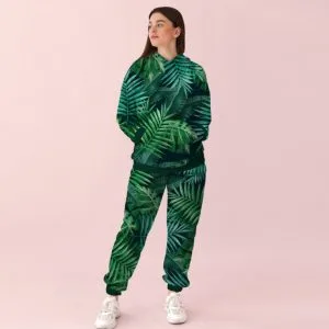 Жіночий чорний спортивний костюм із принтом листя папоротті 0_125