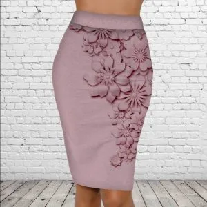 Спідниця-олівець з 3D принтом Ніжний рожевий квітковий принт
