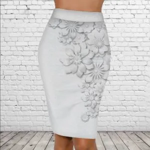 Спідниця-олівець із 3D принтом Ніжний квітковий принт. Білі квіти