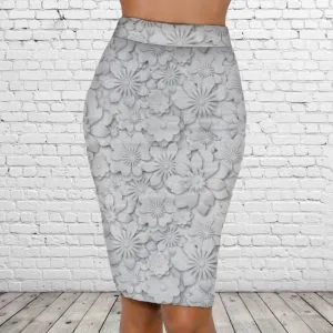 Спідниця-олівець із 3D принтом Ніжний квітковий принт. Білі квіти