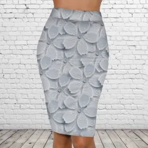 Спідниця-олівець із 3D принтом Ніжний квітковий принт. Білі квіти