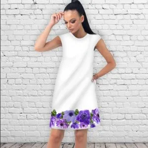 Плаття А-силуету з принтом Фіолетові квіти 001