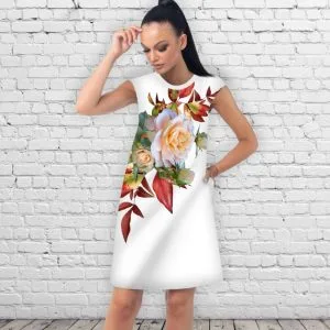 Сукня А-силуету з принтом Біла троянда та осінь