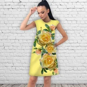 Сукня А-силуету з принтом Жовті троянди на жовтому тлі 01