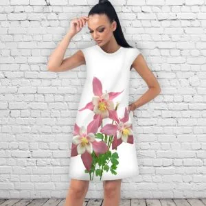 Сукня А-силуету з принтом Ніжні квіти на білому тлі 01