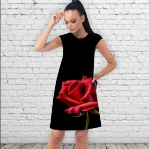 Сукня А-силуету з принтом Червона троянда на чорному тлі