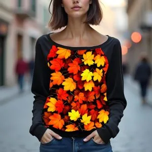 Світшот реглан з відкритими плечима в романтичному стилі з принтом "Кленове листя: осінь