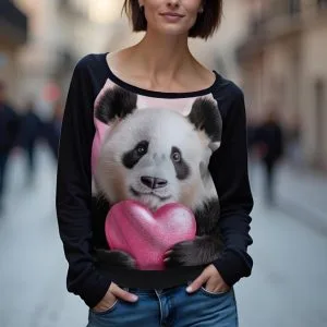 Світшот реглан з відкритими плечима в романтичному стилі з принтом "Панда: тварина