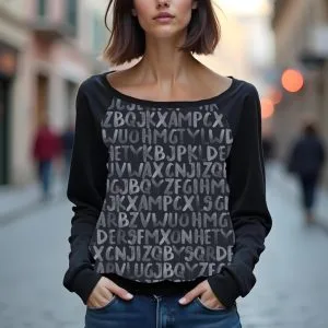 Світшот реглан з відкритими плечима в романтичному стилі з принтом "Текстура літер